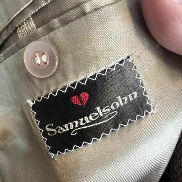 Samuelsohn Men 40 Herringbone Tweed Wool Blazer Brown Blue Windowpane Vintage - Picture 7 of 10